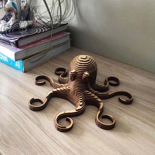 طرح برش لیزری اختاپوس لایه برش چوبی چوب - laser cut octopus layered wooden - برای دستگاه CNC چوب و لیزر (سی ان سی)