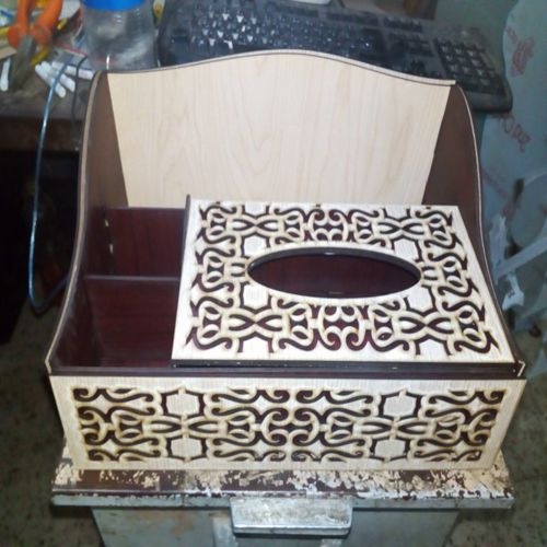 طرح سازمان‌دهنده برش لیزری با جعبه دستمال - laser cut organizer with tissue box - برای دستگاه CNC چوب و لیزر (سی ان سی)