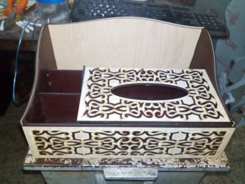 طرح سازمان‌دهنده برش لیزری با جعبه دستمال - laser cut organizer with tissue box ve - برای دستگاه CNC چوب و لیزر (سی ان سی)
