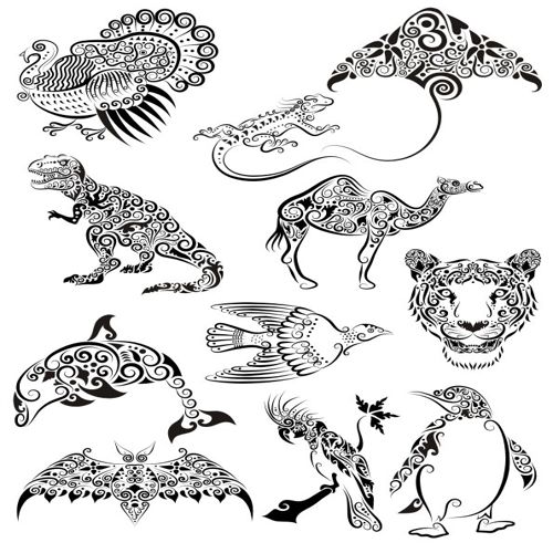 طرح برش لیزری تزئینات حیوانات خالکوبی بسته - laser cut ornament animals tattoo pack ve - برای دستگاه CNC چوب و لیزر (سی ان سی)