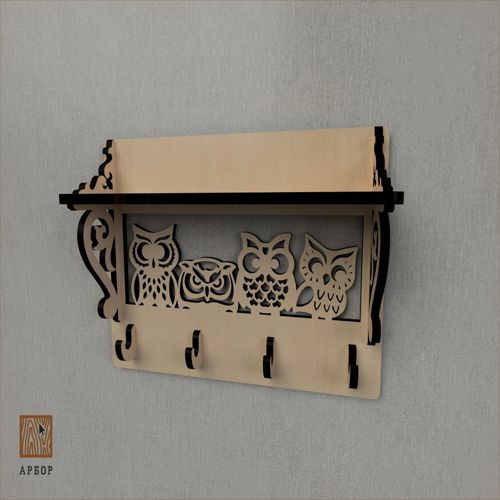 طرح قفسه دکوری جغد برش لیزری با آویز دیواری قاب - laser cut owl decor shelf with wall hanger ve - برای دستگاه CNC چوب و لیزر (سی ان سی)