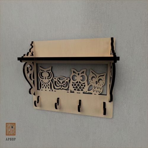 طرح قفسه دکوری جغد برش لیزری با آویز دیواری - laser cut owl decor shelf with wall hangers ve - برای دستگاه CNC چوب و لیزر (سی ان سی)