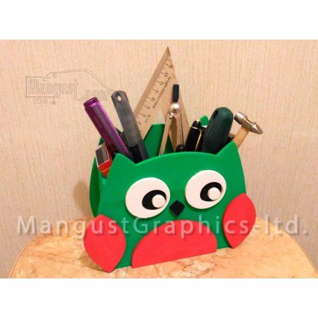طرح جاقلمی برش خورده با لیزر پوشش - laser cut owl organizer pen holder ve - برای دستگاه CNC چوب و لیزر (سی ان سی)