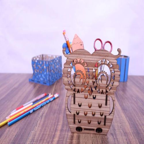 طرح جا مدادی جغد برش لیزری میلی‌متری - laser cut owl pencil holder 3mm ve - برای دستگاه CNC چوب و لیزر (سی ان سی)