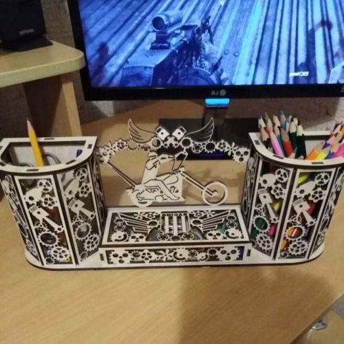 طرح laser-cut-pencil-holder-desk-organizer-pen-holder-with-box-plywood-3mm-ve