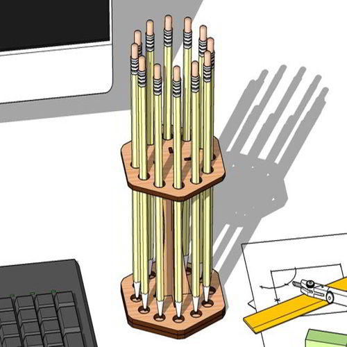 طرح جا مدادی برش لیزری طراحی نمایشگر - laser cut pencil holder display design ve - برای دستگاه CNC چوب و لیزر (سی ان سی)