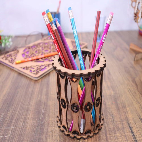 طرح جای قلم برش لیزری میلی متری - laser cut pen holder 3mm ve - برای دستگاه CNC چوب و لیزر (سی ان سی)