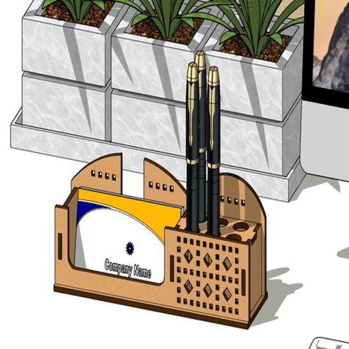 طرح جا قلمی برش لیزری جا کارت ویزیت میز سازماندهنده پایه مداد قاب - laser cut pen holder business card holder desk organizer pencil stand - برای دستگاه CNC چوب و لیزر (سی ان سی)