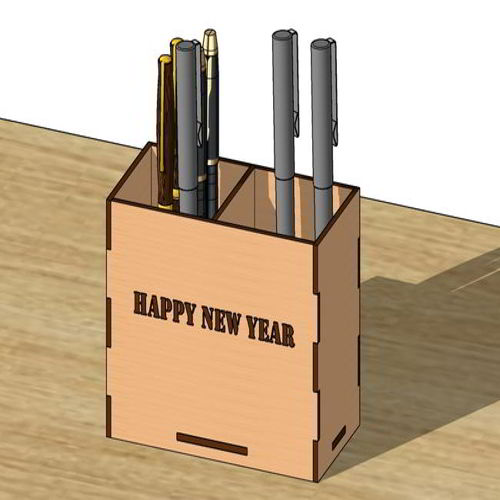 طرح جا قلمی برش لیزری سال نو مبارک هدیه - laser cut pen holder happy new year gift ve - برای دستگاه CNC چوب و لیزر (سی ان سی)