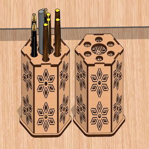 طرح قلم برش لیزری جا مداد پایه - laser cut pen holder pencil stand ve - برای دستگاه CNC چوب و لیزر (سی ان سی)