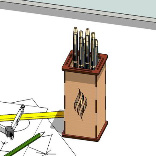 طرح قالب جا قلم برش لیزری مداد پایه مداد - laser cut pen holder pencil stand template - برای دستگاه CNC چوب و لیزر (سی ان سی)