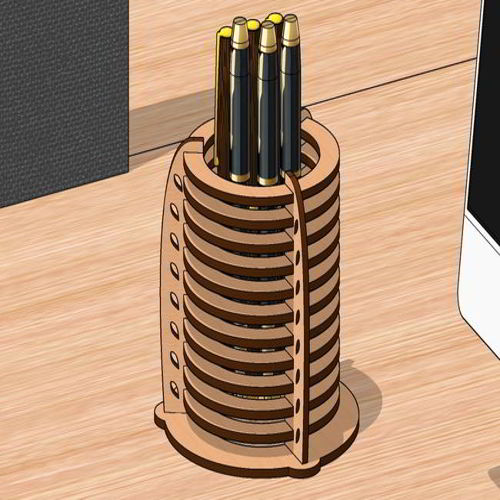 طرح برش لیزری قلم نگهدارنده پایه - laser cut pen holder stand ve - برای دستگاه CNC چوب و لیزر (سی ان سی)