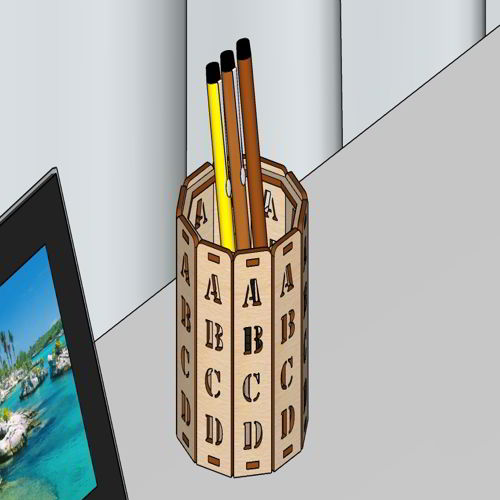طرح جا قلمی برش لیزری مداد چوبی مداد میز سازماندهنده برای دانشجو - laser cut pen holder wood pencil table organizer for the student ve - برای دستگاه CNC چوب و لیزر (سی ان سی)