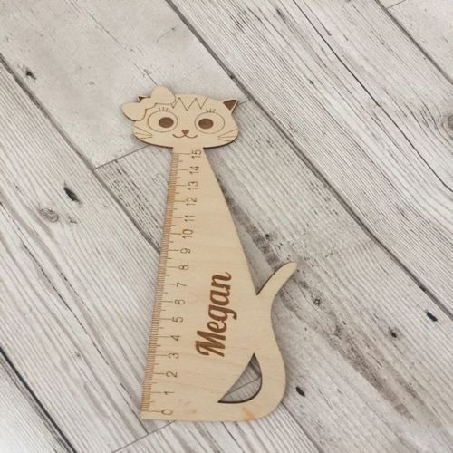 طرح خط‌کش شخصی برش لیزری شکل گربه - laser cut personalised ruler cat shape - برای دستگاه CNC چوب و لیزر (سی ان سی)