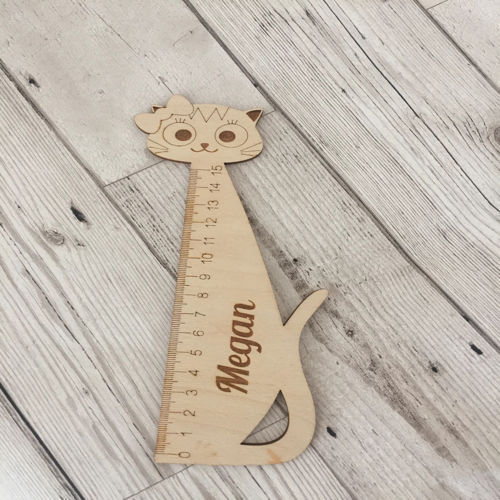 طرح خط‌کش چوبی برش لیزری شخصی‌سازی‌شده طرح گربه شکل - laser cut personalised wooden ruler cat shape ve - برای دستگاه CNC چوب و لیزر (سی ان سی)