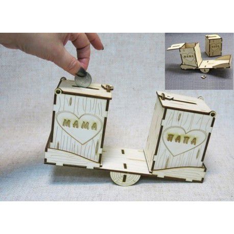 طرح قالب قلک برش لیزری مامان بابا - laser cut piggy bank mom dad template ve - برای دستگاه CNC چوب و لیزر (سی ان سی)