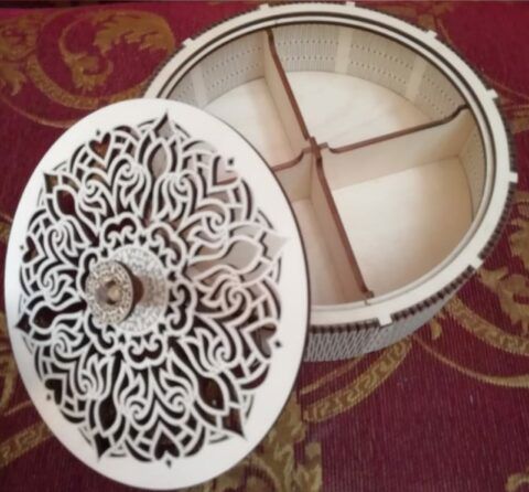 طرح تخته سه لا گرد جعبه سبد با محفظه برش لیزری - laser cut plywood round box basket with compartments ve - برای دستگاه CNC چوب و لیزر (سی ان سی)