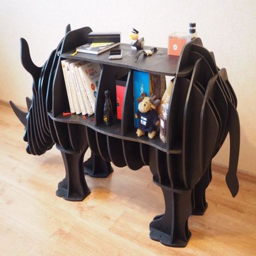 طرح قفسه کرگدن برش لیزری میلی‌متری سه بعدی پازل - laser cut rhino shelf 8mm 3d puzzle ve - برای دستگاه CNC چوب و لیزر (سی ان سی)