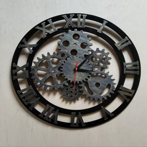 طرح برش لیزری اعداد رومی چرخ دنده ساعت - laser cut roman numerals gear clock ve - برای دستگاه CNC چوب و لیزر (سی ان سی)