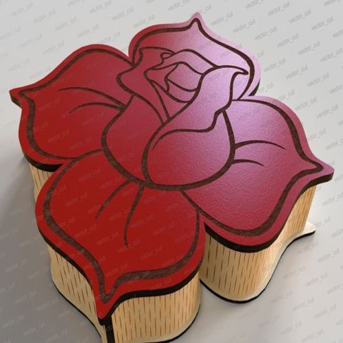 طرح جعبه گل رز برش لیزری 00 00 0mm - laser cut rose box 200x200x50mm - برای دستگاه CNC چوب و لیزر (سی ان سی)