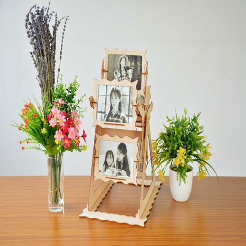 طرح قاب عکس چرخ و فلک چرخان برش لیزری - laser cut rotating ferris wheel photo frame ve - برای دستگاه CNC چوب و لیزر (سی ان سی)