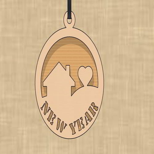 طرح برش لیزری خانه گرد قلب سال نو برچسب - laser cut round home heart new year tag - برای دستگاه CNC چوب و لیزر (سی ان سی)