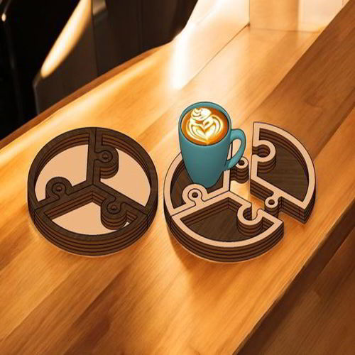 طرح سینی پذیرایی گرد برش لیزری پازل - laser cut round serving tray puzzle ve - برای دستگاه CNC چوب و لیزر (سی ان سی)
