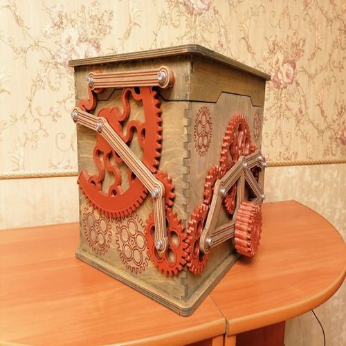 طرح برش لیزری گاوصندوق جعبه گنج سه بعدی چوبی پازل - laser cut safe box treasure 3d wooden puzzle ve - برای دستگاه CNC چوب و لیزر (سی ان سی)