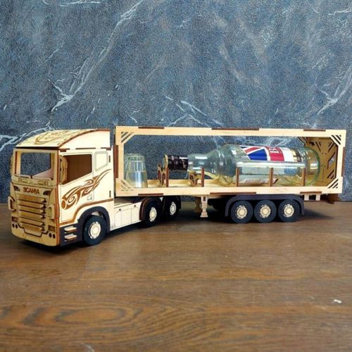 طرح برش لیزری اسکانیا آر تریلر کامیون نگهدارنده بطری نوشابه - laser cut scania r580 trailer truck wine bottle holder ve - برای دستگاه CNC چوب و لیزر (سی ان سی)