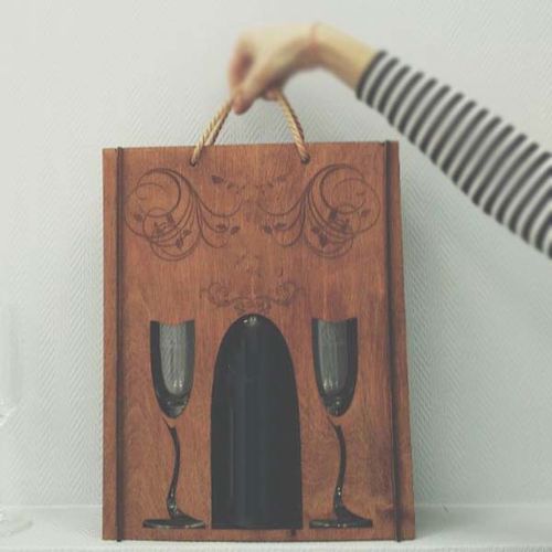 طرح laser-cut-shopping-bag-wooden-carrier-bottle-and-glass-holder-gift-box-ve