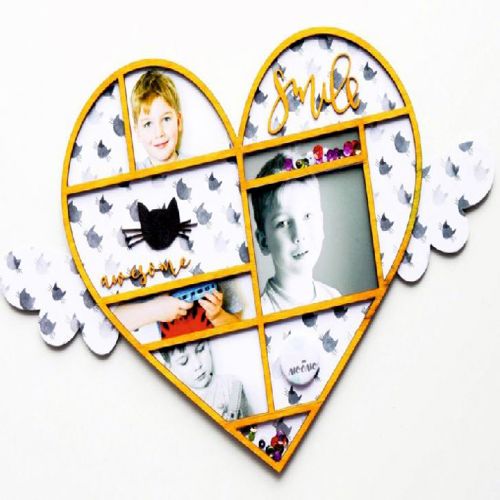 طرح قاب عکس لبخند شکل قلب برش لیزری - laser cut smile heart shape photo frame ve - برای دستگاه CNC چوب و لیزر (سی ان سی)