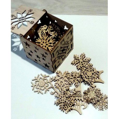 طرح برش لیزری دانه‌های برف، جعبه تزیینی درخت، - laser cut snowflakes tree decoration box ve - برای دستگاه CNC چوب و لیزر (سی ان سی)