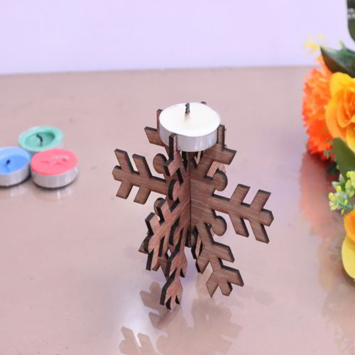 طرح جاشمعی دانه برف برش لیزری 3 میلی‌متر قاب - laser cut snowflake tealight candle holder 3mm ve - برای دستگاه CNC چوب و لیزر (سی ان سی)