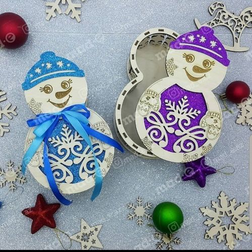 طرح جعبه آدم برفی برش لیزری با درب قالب - laser cut snowman box with lid template ve - برای دستگاه CNC چوب و لیزر (سی ان سی)