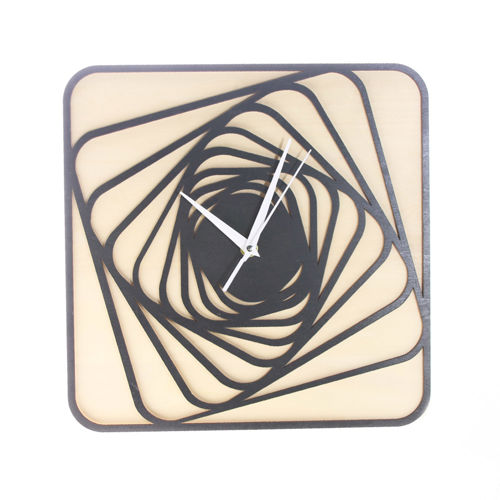 طرح ساعت دیواری چوبی روستیک برش لیزری مدل مارپیچ مربعی - laser cut spiral square wood rustic wall clock ve - برای دستگاه CNC چوب و لیزر (سی ان سی)