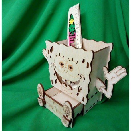طرح برش لیزری باب اسفنجی میز سازماندهنده جا مداد - laser cut spongebob desk organizer pencil holder ve - برای دستگاه CNC چوب و لیزر (سی ان سی)