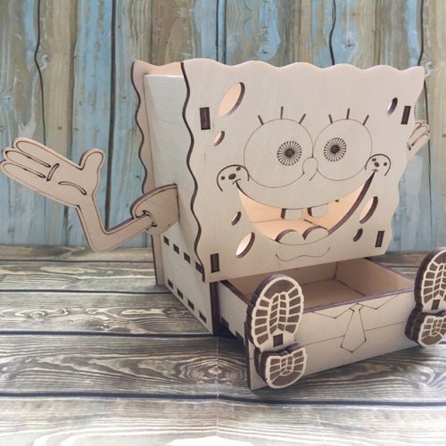 طرح برش لیزری باب اسفنجی جا مدادی - laser cut spongebob pencil holder ve - برای دستگاه CNC چوب و لیزر (سی ان سی)