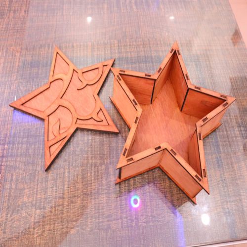 طرح جعبه چوبی ستاره‌ای برش لیزری میلی‌متری - laser cut star wood box 3mm ve - برای دستگاه CNC چوب و لیزر (سی ان سی)