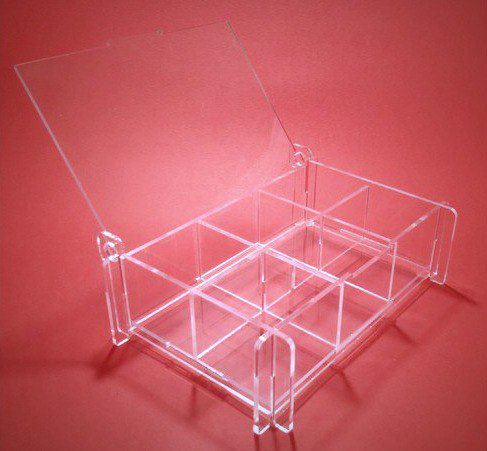 طرح جعبه نگهداری برش لیزری با پارتیشن‌های قابل جابجایی ساخته از اکریلیک شفاف - laser cut storage box with removable partitions made of clear acrylic - برای دستگاه CNC چوب و لیزر (سی ان سی)