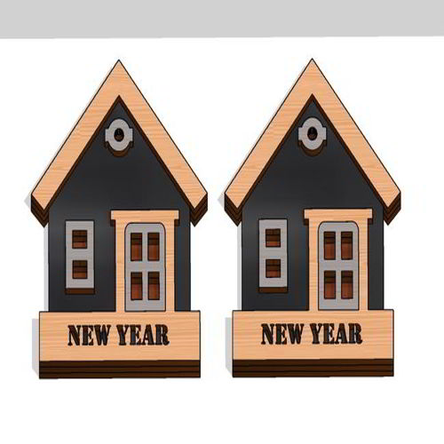 طرح برش لیزری شیک خانه شکل سال نو برچسب - laser cut stylish home shaped new year tag - برای دستگاه CNC چوب و لیزر (سی ان سی)