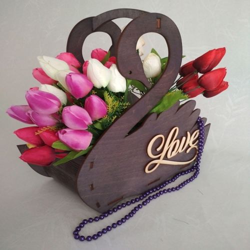 طرح جعبه گل قو برش لیزری - laser cut swan planter flower box ve - برای دستگاه CNC چوب و لیزر (سی ان سی)