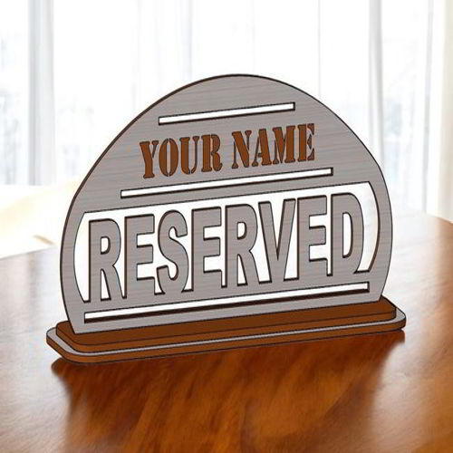طرح میز برش لیزری چوبی دارای علامت علامت - laser cut tabletop wooden reserved sign ve - برای دستگاه CNC چوب و لیزر (سی ان سی)