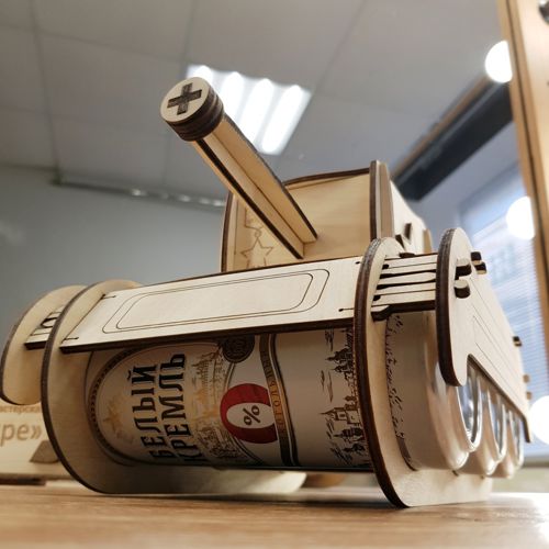 طرح برش لیزری مخزن شکل جا نگهدارنده قوطی نوشیدنی mm - laser cut tank shaped beer can holder 4mm ve - برای دستگاه CNC چوب و لیزر (سی ان سی)
