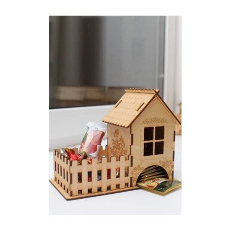 طرح برش لیزری چایخانه با جعبه شکلات میلی متر - laser cut tea house with candy box 3mm ve - برای دستگاه CNC چوب و لیزر (سی ان سی)