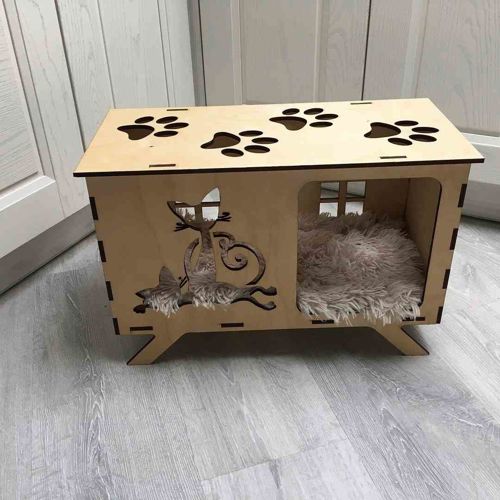 طرح قالب خانه گربه با برش لیزری - laser cutter cat house template ve - برای دستگاه CNC چوب و لیزر (سی ان سی)