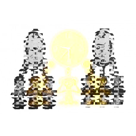 طرح قالب ساعت سه میمون برش لیزری - laser cut three monkeys clock template ve - برای دستگاه CNC چوب و لیزر (سی ان سی)