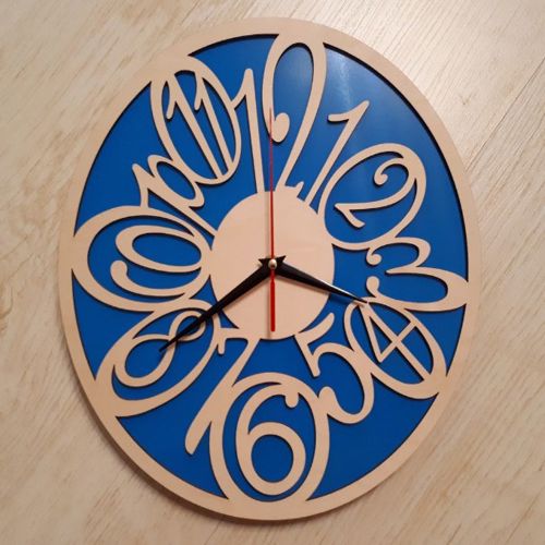 طرح ساعت دیواری برش لیزری آبی پس‌زمینه - laser cutting wall clock blue background - برای دستگاه CNC چوب و لیزر (سی ان سی)