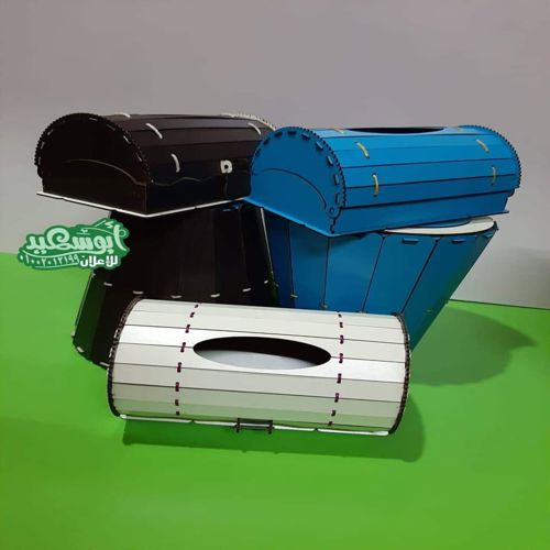 طرح جعبه دستمال و سبد کاغذ ضایعات برش لیزری مجموعه سطل گردوغبار - laser cut tissue box and waste paper basket dustbin set - برای دستگاه CNC چوب و لیزر (سی ان سی)