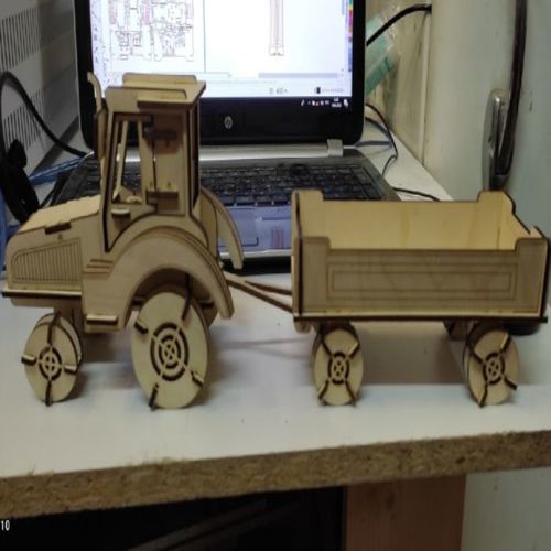 طرح تراکتور برش لیزری با گاری سه بعدی پازل - laser cut tractor with cart 3d puzzle ve - برای دستگاه CNC چوب و لیزر (سی ان سی)