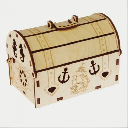 طرح جعبه گنج برش لیزری چوبی گیاه - laser cut treasure chest box wooden ve - برای دستگاه CNC چوب و لیزر (سی ان سی)
